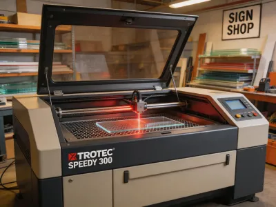 Trotec Speedy 300 CO2 laser engraver cutting acrylic
