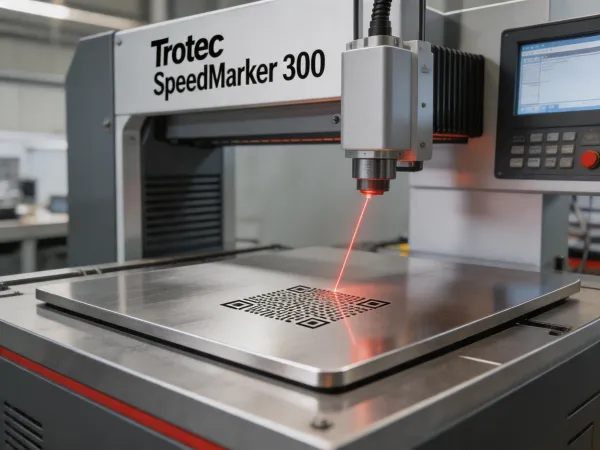 Fiber laser marking 2D DataMatrix UID on metal component