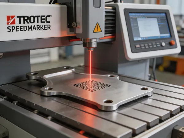 Fiber laser marking DMC code on automotive bracket
